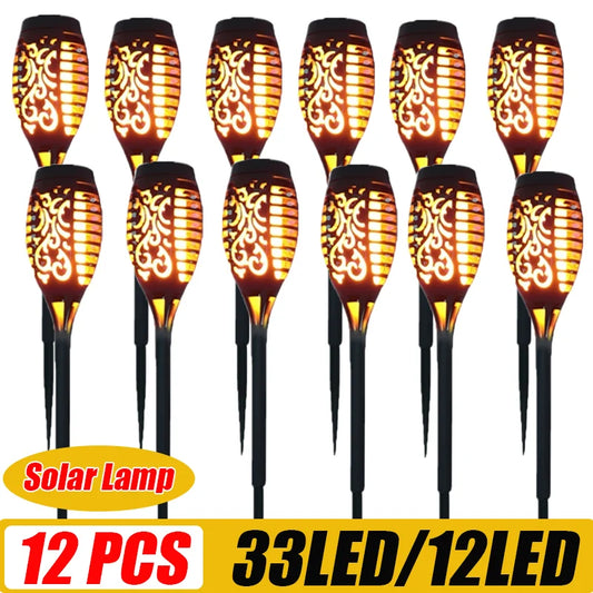 12LED 33LED Solar Flame Torch Lights Outdoor Flickering Waterproof