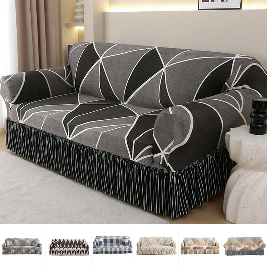 1/2/3/4 Seater Printed Sofa Skirt Cover Elastic Armchair Couch Covers